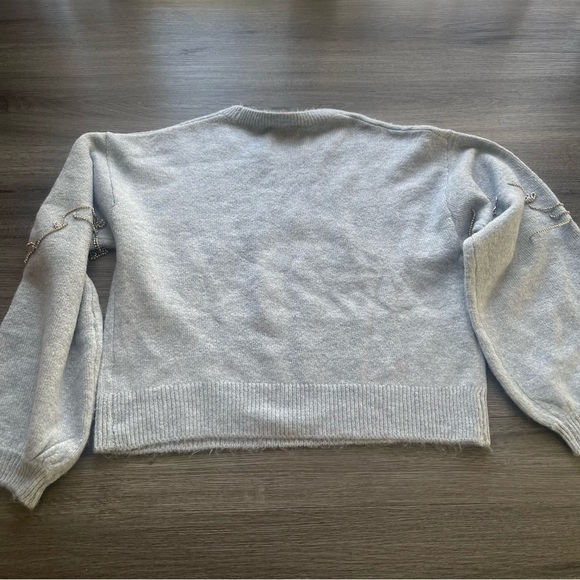 Broadway 38 Baby Blue Soft Knit Rhinestone Fringe Sweater Sz M Icicles Winter - Picture 8 of 10